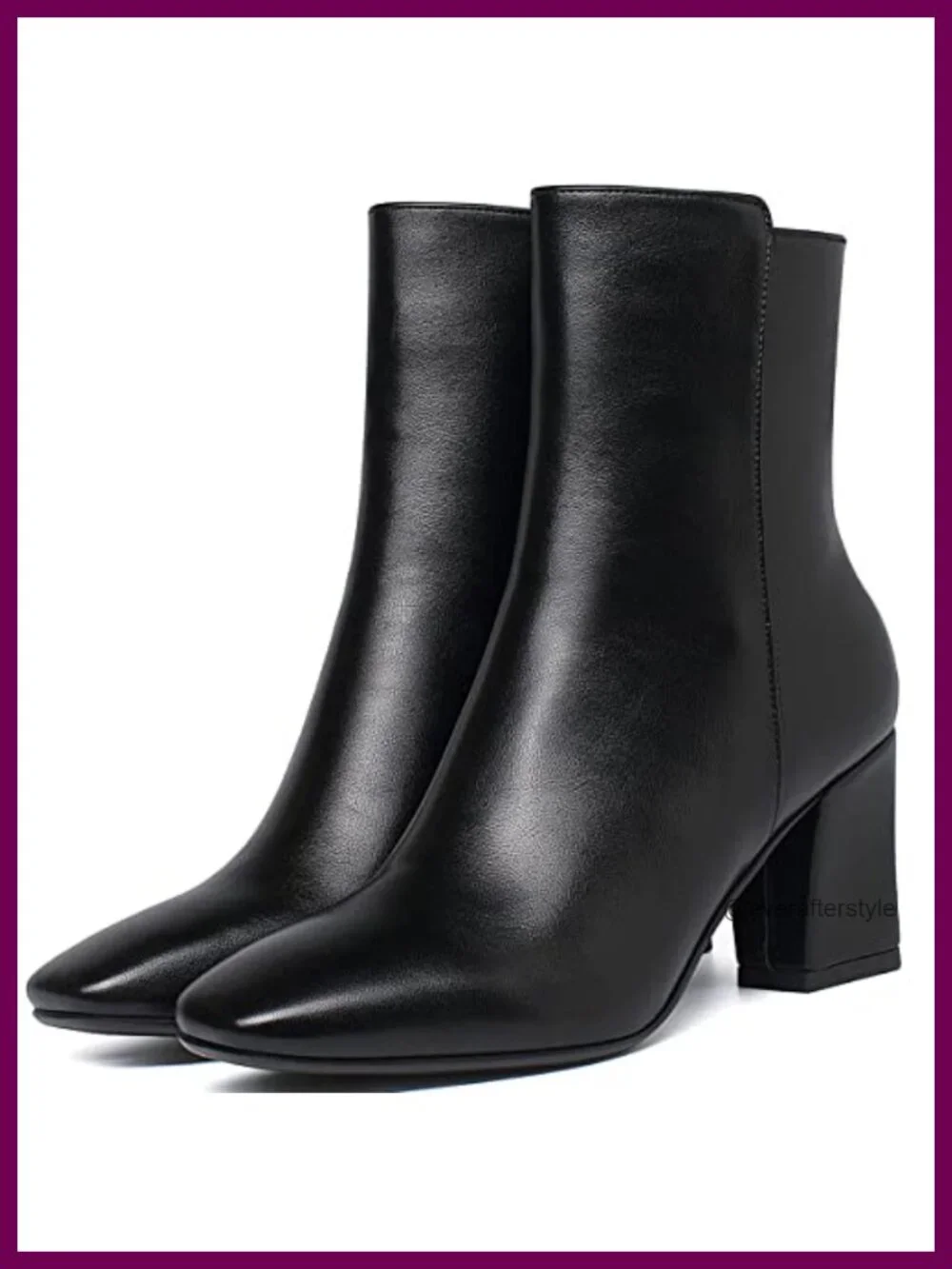 Chunky Block Heel Booties Zip Up Square Toe Ankle Boots